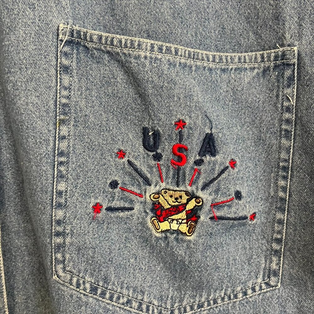 Quizz Again Shirt America 4th July Button USA Teddy Embroidered Vintage Y2K Sz L - Picture 4 of 11